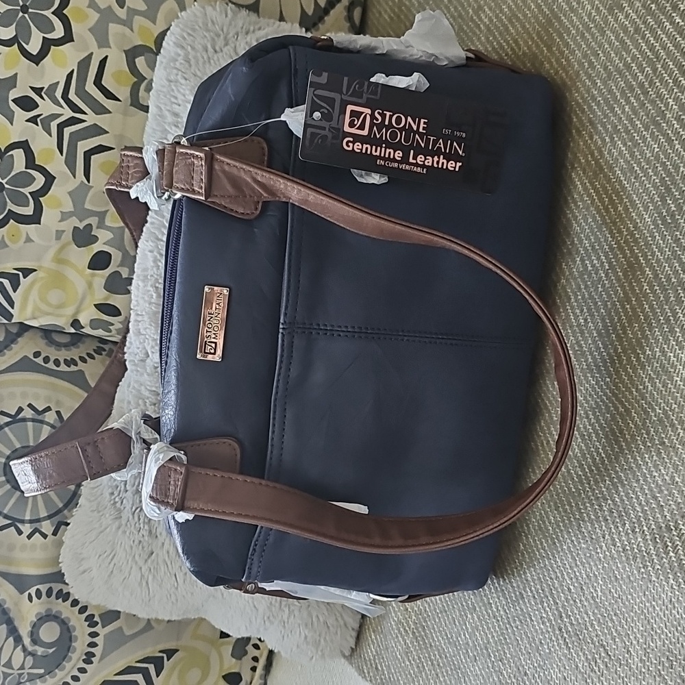 NWT Stone Mountain Long Beach Satchel Purse Leather Shoulder Bag Blue - Picture 2 of 11